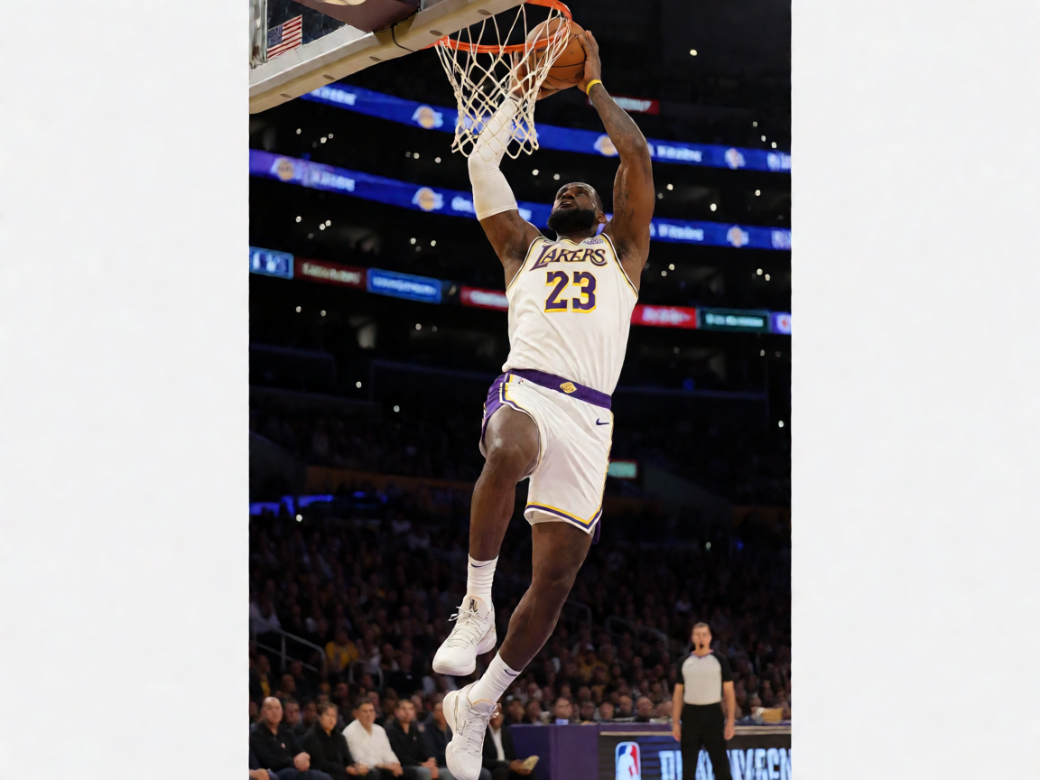 8688体育NBA新闻 - 詹姆斯在比赛中完成精彩扣篮的空中瞬间，湖人队西部排名攀升至首位